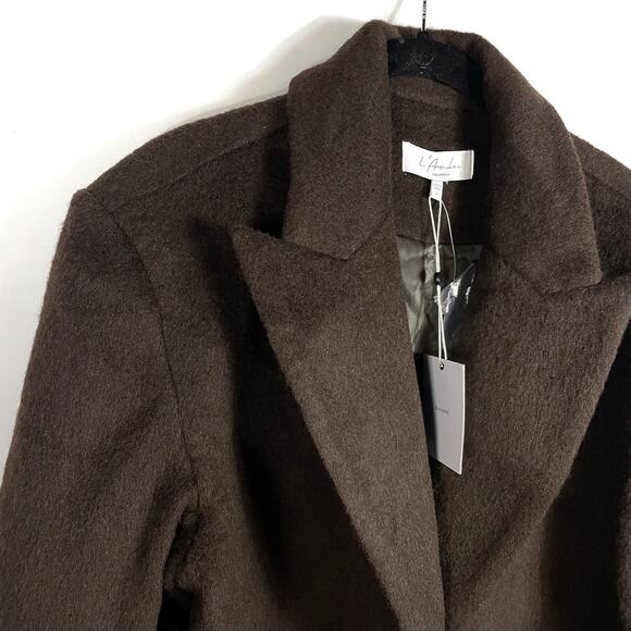 L'Academie Athena Coat Brown Button Front Oversized Collared Fuzzy Sz S - Picture 5 of 12
